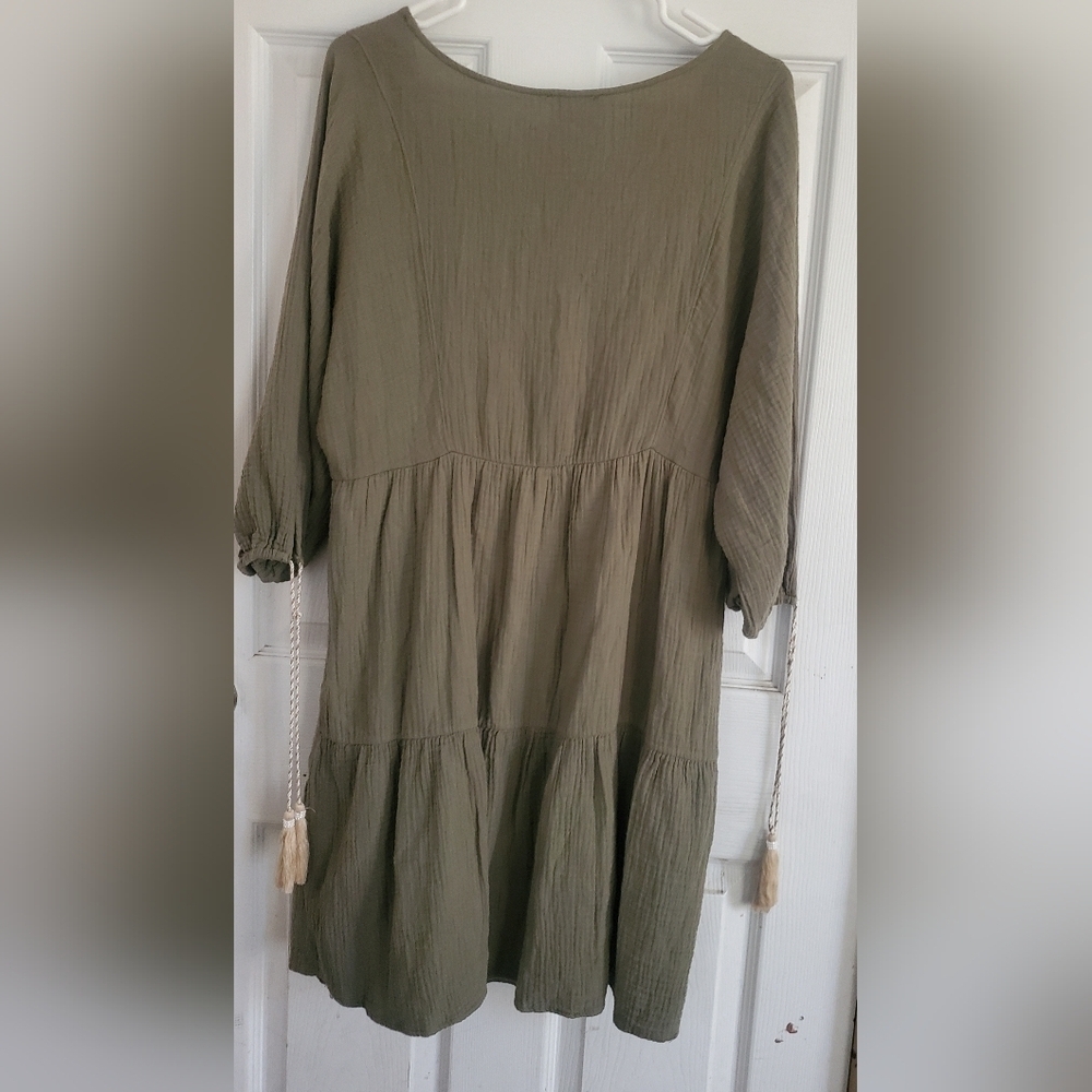 Anthropology Saturday Sunday Vneck Olive Green Womans Dress, Size Medium - Picture 4 of 6
